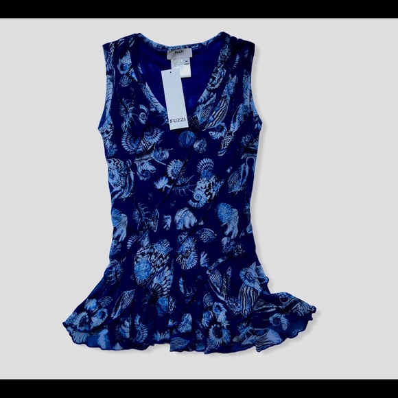 NWT Fuzzi “seashell” ruffle hem mesh top - Picture 1 of 4